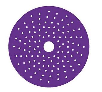 6寸紫色旋风砂纸陶瓷磨料多孔植绒自粘片汽车干磨砂纸150mm